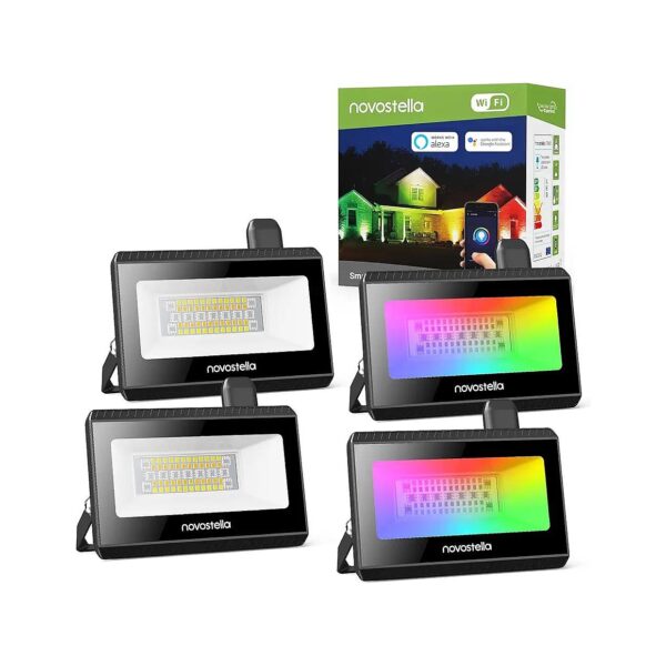 Smart LED Flood Lights Outdoor, 4-Pack, RGB+Cw, IP66 Waterproof, 200w Equivalent