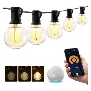 Smart Outdoor LED String Lights with 34 Dimmable Bulbs, Extendable, and Weatherproof