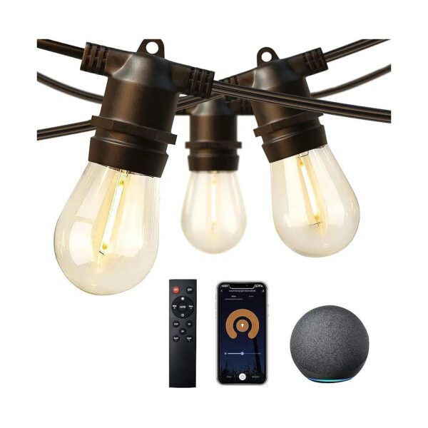 Smart Outdoor String Lights for Backyard Party with Dimmable LED Bulbs and Remote Control