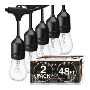 Soft Glow 2 Pack 48ft String Lights with Incandescent Bulbs for Patio and Party Decor