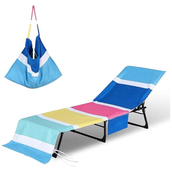 Soft Microfiber Beach Chair Towel Cover with Side Pockets for Pool or Patio Use