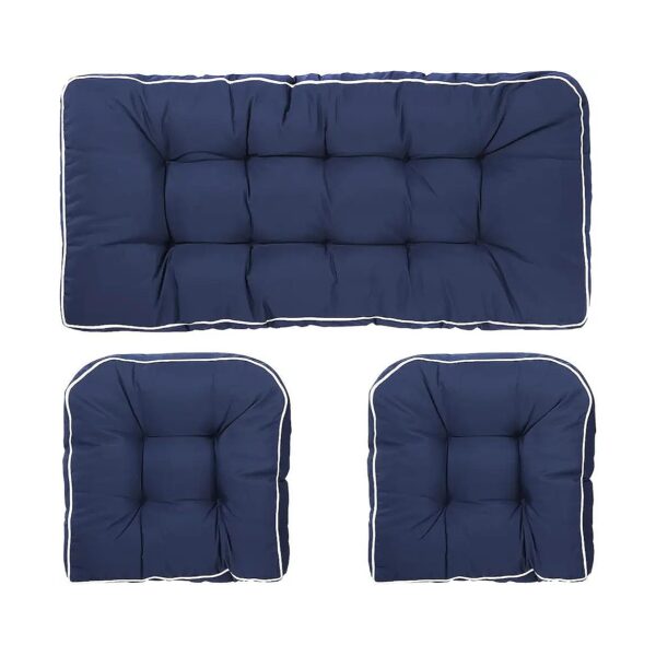 Soft Oxford Cloth 3 Piece Patio Wicker Loveseat and U Shape Seat Cushion Set