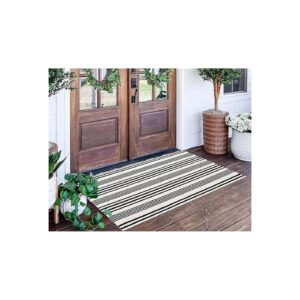 Soft and Durable Black and White Striped Rug for Layered Door Mats and Entryway