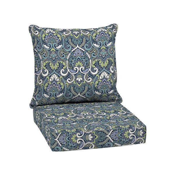 Soft and Plush Deep Seat Cushions in Sapphire Aurora Blue Damask for Outdoor