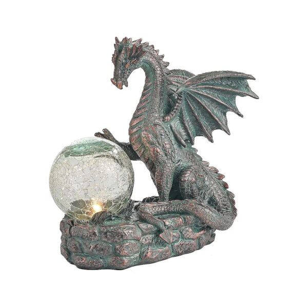 Solar Dragon Statue Bronze Resin Gothic Patio Decor for Home Garden Yard Balcony