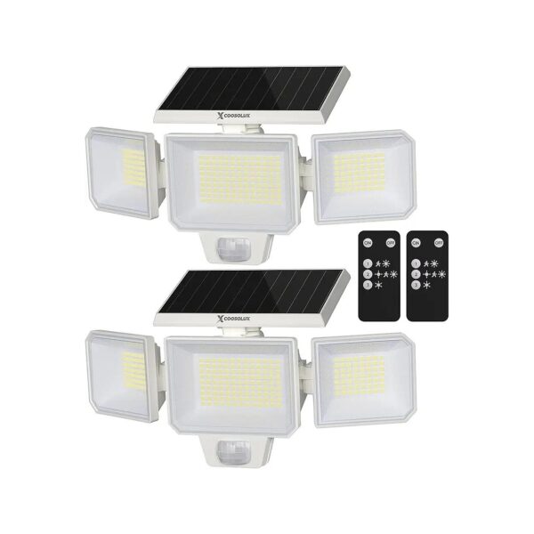 Solar Flood Light, 3 Heads, IP65 Waterproof, Motion