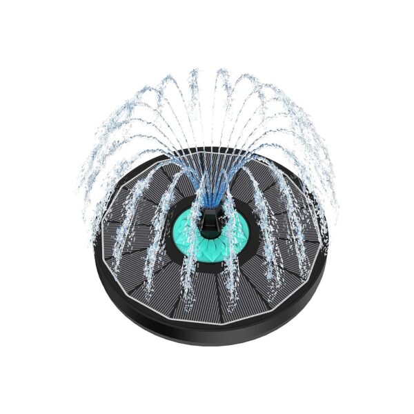 Solar Fountain with Cyan Flower for Garden and Pond Water Features with Hummingbirds