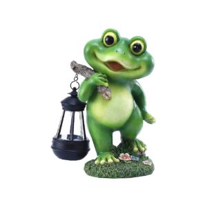 Solar Frog Statue with Solar Lights Resin Material Outdoor Garden Decor for Pathway Yard