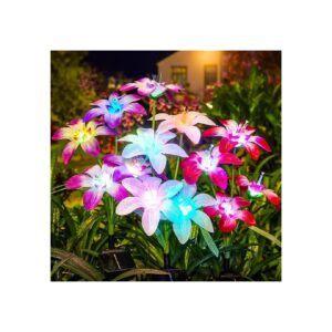 Solar Garden Lights Outdoor with Blooming Lily Flowers and 7 Color Changing Lights