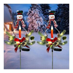 Solar Lantern Snowman with LED Candle and Copper String for Yard and Patio Decoration