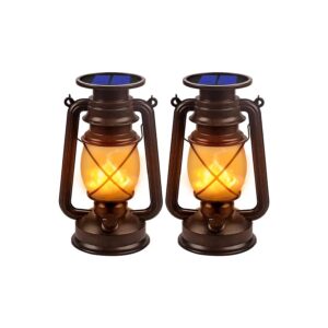 Solar Lantern for Outdoors, Flickering LED Flames, Long Lasting, Bronze Finish, 2 Pack