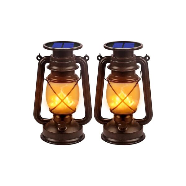 Solar Lantern for Outdoors, Flickering LED Flames, Long Lasting, Bronze Finish, 2 Pack