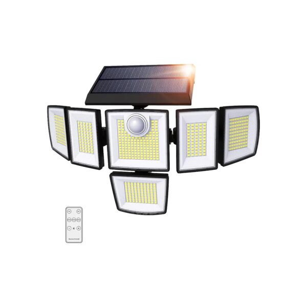 Solar Outdoor Lighting Solution with 6 Heads, Motion Sensor, and Dimming Functionality