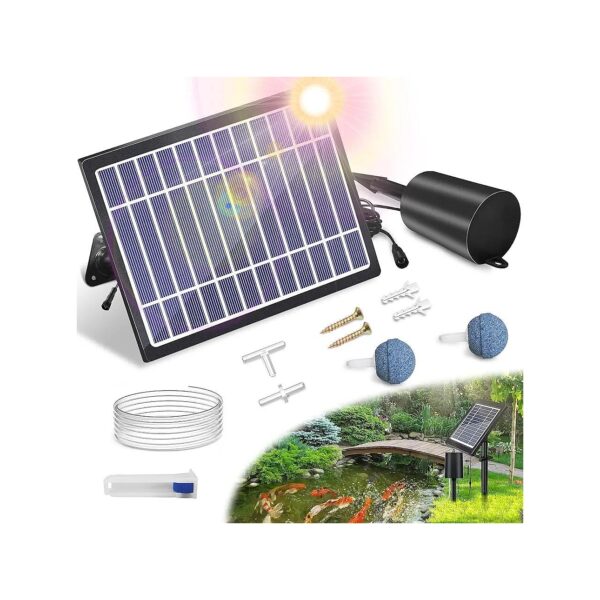 Solar Pond Aerator with Air Pump and Bubble Regulator for Small Fish Ponds and Aquariums