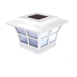 Solar Powered 4x4 White Vinyl Post Cap with High Brightness LED Lighting