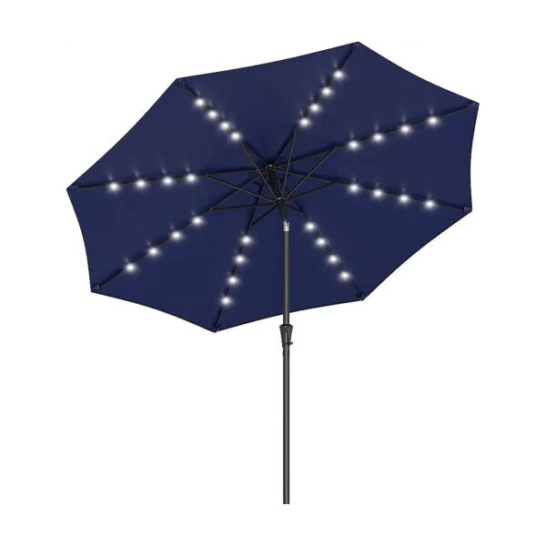 Solar Powered 9ft Round Patio Umbrella with 32 LED Lights and Durable Steel Frame