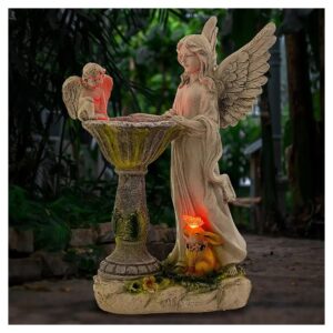 Solar Powered Angel Garden Statue with Color Changing Lights Resin Outdoor Decorations