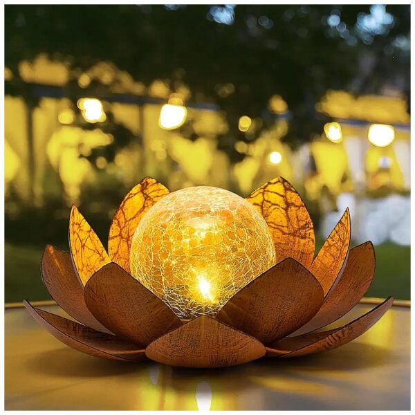 Solar Powered Asian Style Lotus Flower Lights with Glass and Metal Petals