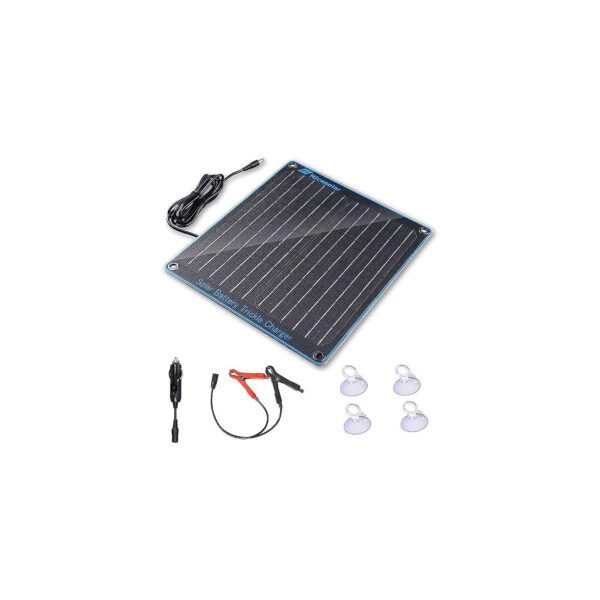 Solar Powered Battery Charger with Cigarette Lighter Plug and Alligator Clip