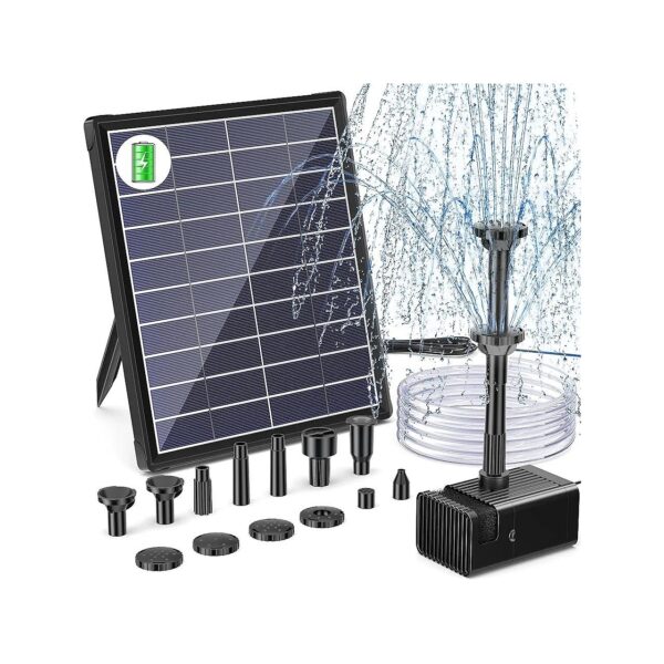 Solar Powered Bird Bath Fountain Kit with 3000mAh Backup and 5ft Water Pipe