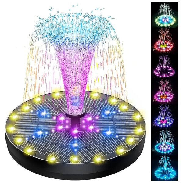 Solar Powered Bird Bath Fountain with 7 Nozzle Options and 4 Fixers for Stability