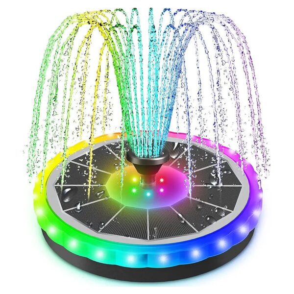 Solar Powered Bird Bath Fountain with Colorful LED Lights and 4 Fixed Pipes