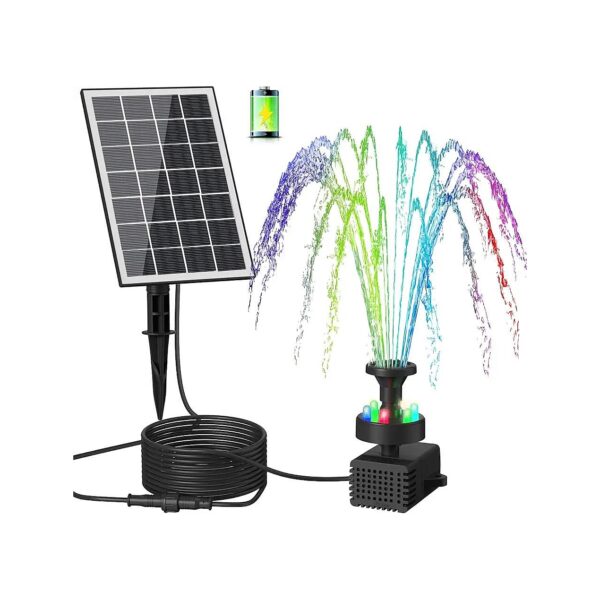 Solar Powered Bird Bath Fountain with LED Lights and 7 Nozzles for Garden Decor