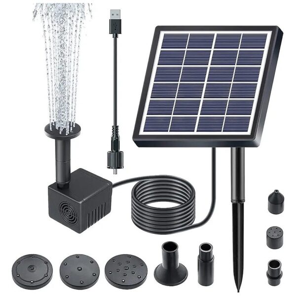 Solar Powered Birdbath and Small Pond Fountain Pump with USB Charging and 10ft Cord