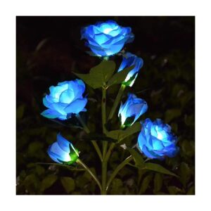 Solar Powered Blue Artificial Rose Garden Stake Lights for Outdoor Decoration