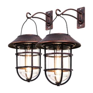 Solar Powered Bronze Outdoor Lantern with Clear Glass and LED Edison Bulbs