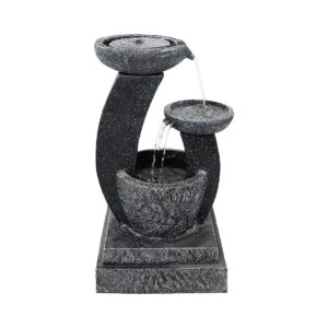 Solar Powered Cascading Bowls Water Fountain with LED Lights and Battery Backup