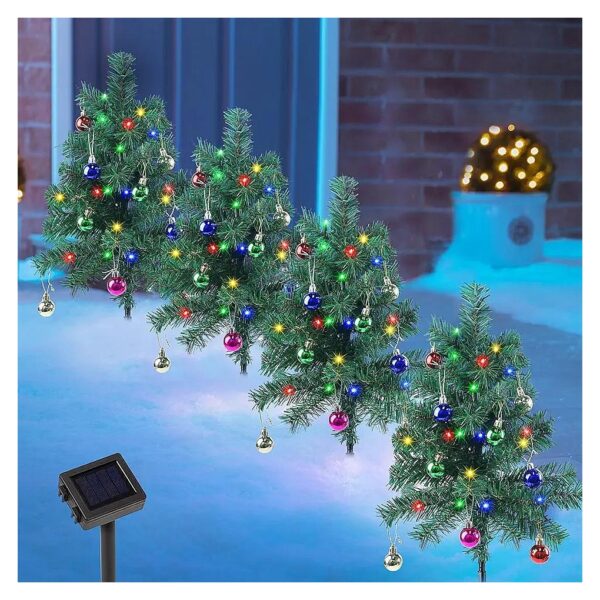 Solar Powered Christmas Tree Pathway Lights Set of 4 Multicolor LED Decorations