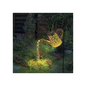 Solar Powered Copper Watering Can Lantern for Front Porch and Yard Decoration