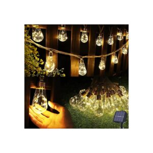 Solar Powered Corded Rope Hemp String Lights with Waterproof and Shatterproof Bulbs