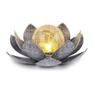 Solar Powered Crackle Glass Globe Lotus Light for Garden Patio Lawn Walkway and Tabletop