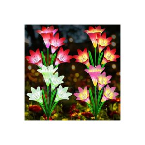 Solar Powered Decorative Garden Lights with 16 Lily Flower Petals and Adjustable Stem