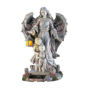 Solar Powered Garden Angel Statue with Children, Lantern, and Beautiful Details