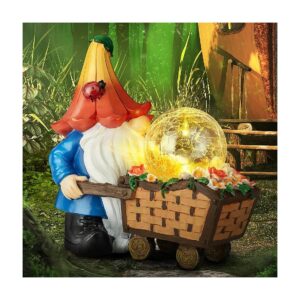 Solar Powered Garden Gnomes with Greenhouse Lighting, Resin Material, Art Deco Style