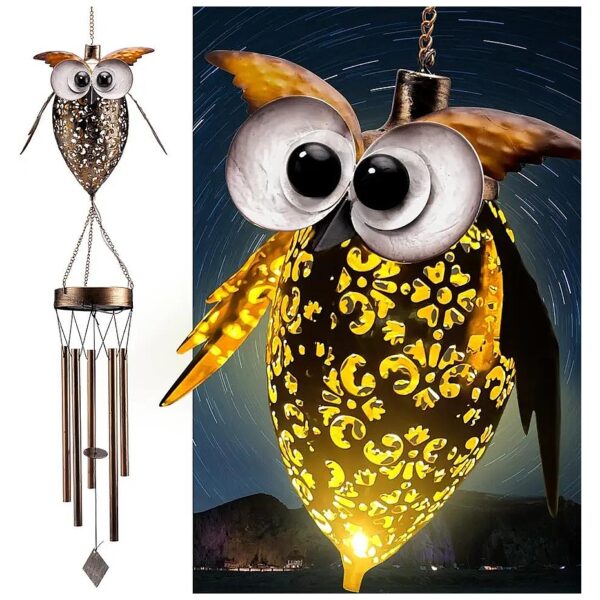 Solar Powered Garden Wind Chimes with Owl Decoration and Copper Materials