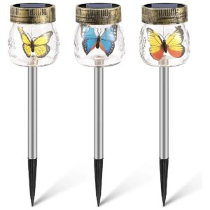 Solar Powered Glass Jar Pathway Lighting with Artificial Butterflies for Outdoor Decor