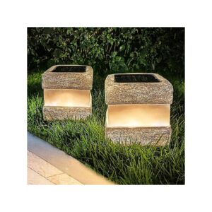 Solar Powered Grey Rock Lights for Outdoor Yard Garden Pathway Decor with Warm LED Lights