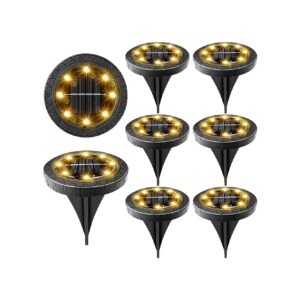 Solar Powered Ground Lights 8 Pack Led Disk Lights for Garden Patio Yard