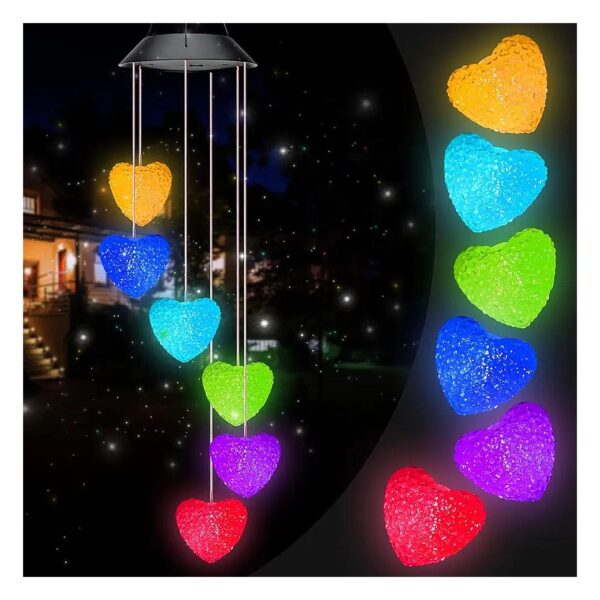 Solar Powered Heart Wind Chimes with Color Changing LED Lights