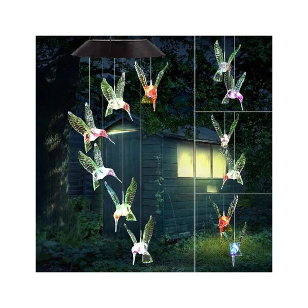 Solar Powered Hummingbird Wind Chimes with Color Changing LED Lights