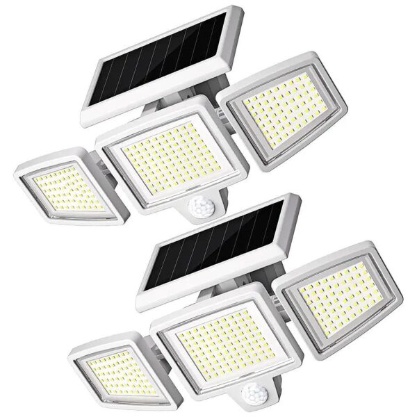 Solar Powered LED Floodlights with 3 Heads and 25FT Motion Sensor for Garage Yard Patio