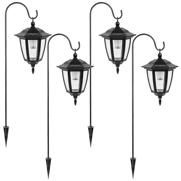 Solar Powered LED Hanging Lantern Lights with Shepherd Hooks for Backyard and Patio Decor