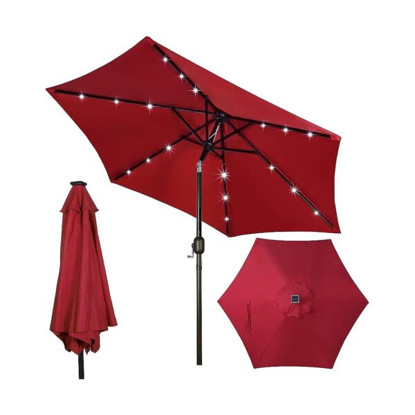 Solar Powered LED Lighted Patio Umbrella with Strong Support and Water-Resistant Fabric