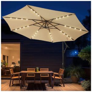 Solar Powered LED Offset Hanging Patio Umbrella for Backyard and Poolside