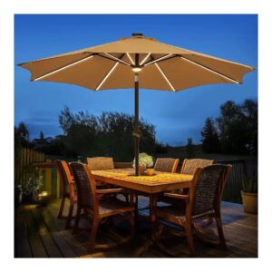 Solar Powered LED Patio Umbrella with Long-Lived 240 GSM OLEFIN Fabric and Aluminum Frame