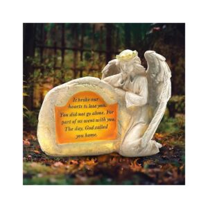 Solar Powered Large Angel Garden Statue with Inscription and LED Light for Memorial Gift